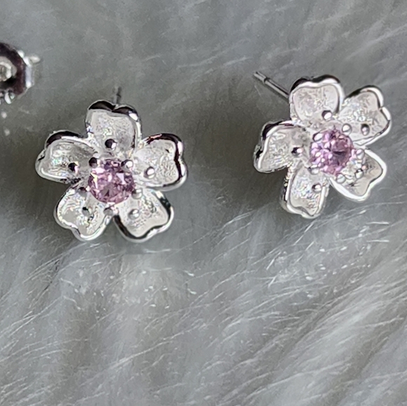925 Sterling Cherry Blossom Earrings - Picture 2 of 6